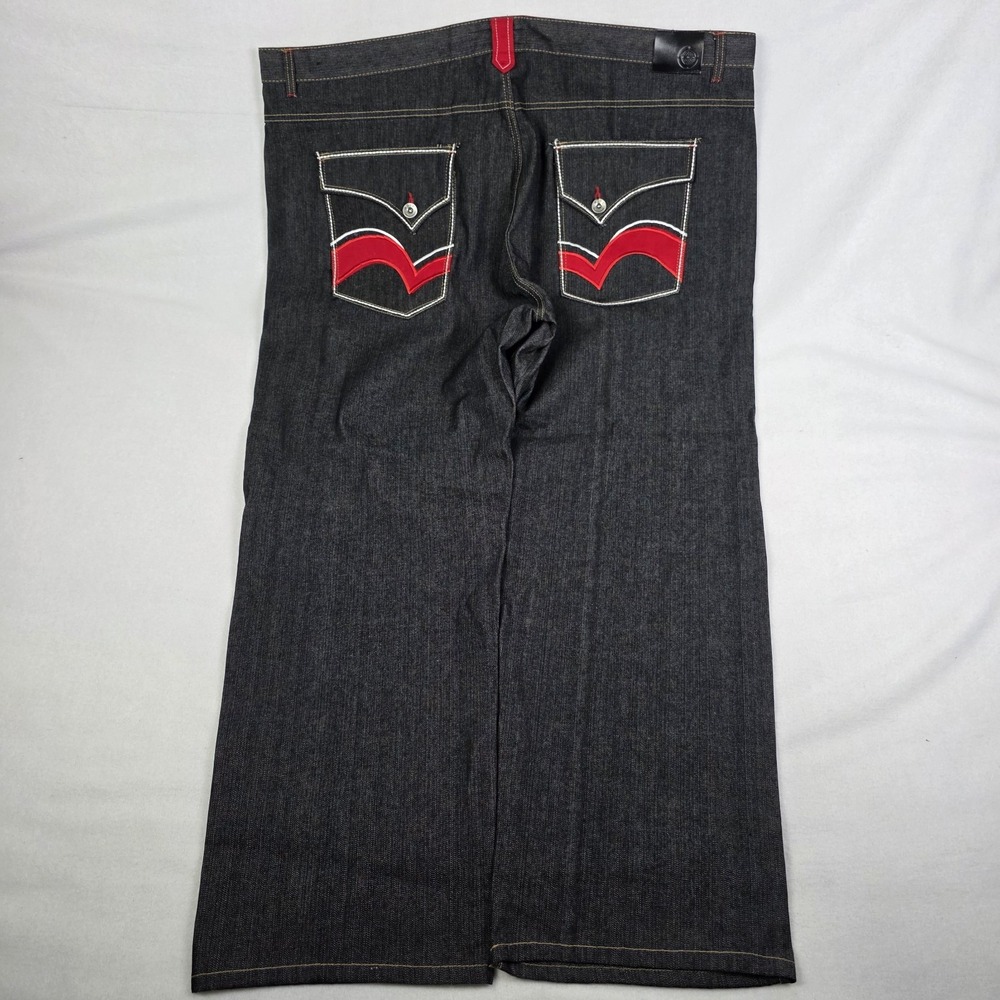 Vintage Y2k Noiz Baggy Jeans Mens 50x32 Black Red Wide Leg Skater Grunge Rap
